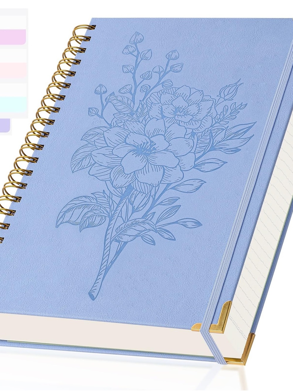 Blue Floral Spiral Notebook Journal with Elastic Closure